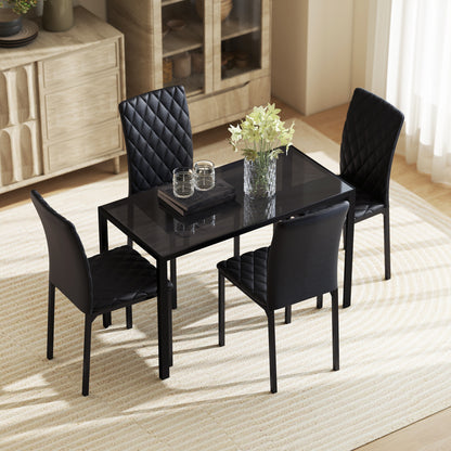 HOMCOM 5 Piece Dining Set, Kitchen Table with Glass Top, Faux Leather Chairs, Black