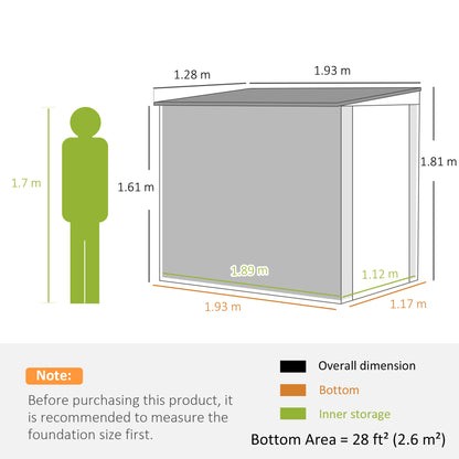 Outsunny 4 x 6ft Garden Metal Shed, Outdoor Storage Shed with Window, 2 Vents and Lockable Door, Dark Grey