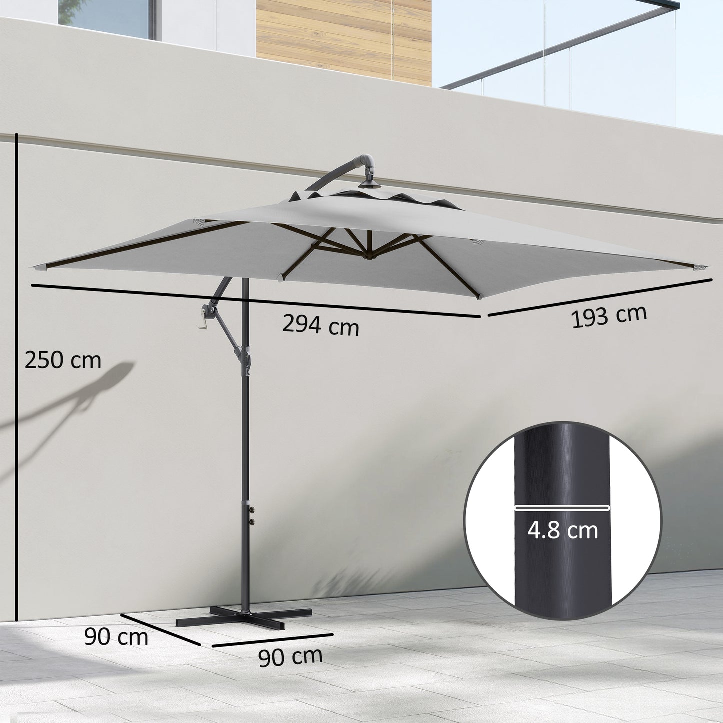 Outsunny 3(m) Cantilever Overhanging Parasol, with Cross Base - Light Grey--ChewyGames-ChewyGames