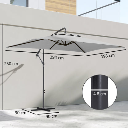 Outsunny 3(m) Cantilever Overhanging Parasol, with Cross Base - Light Grey--ChewyGames-ChewyGames