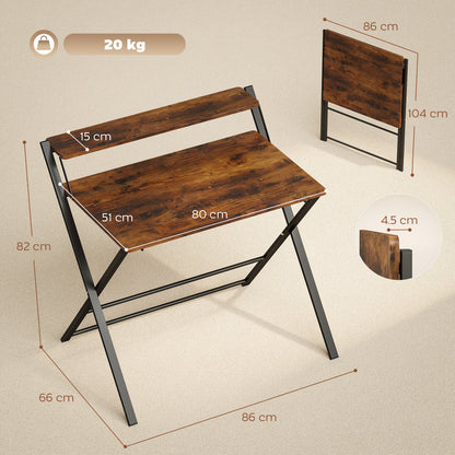 HOMCOM Compact Folding Desk for Small Spaces with Storage Shelf for Home Office, Rustic Brown