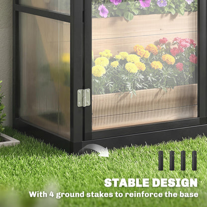 Outsunny Polycarbonate Greenhouse with Hinged Door, Top Vent, Lean-to Green House, Walk-in Greenhouse, 4 x 2ft, Black
