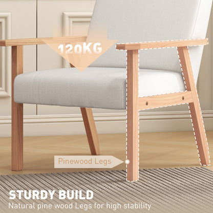 HOMCOM Modern Armchair, Linen Upholstered Accent Chair with Solid Wood Legs and Wide Seat, Padding Lounge Chair for Living Room Bedroom Office, Cream White