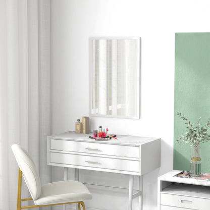 HOMCOM Wall-Mounted Bathroom Mirror, 70 x 50 cm Wall Mirror for Living Room, Bedroom, Hallway, White