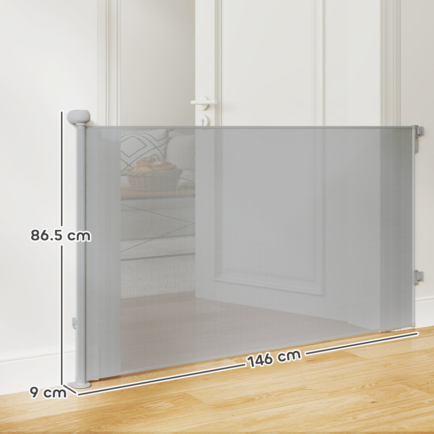 PawHut Retractable Stair Gate Extends Up to 140 cm Wide, Dog Gate for Doorways, Stairways, Hallways, Grey--ChewyGames-ChewyGames