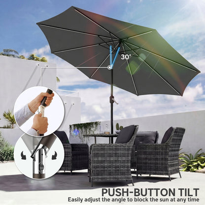 Outsunny 3 m Garden Parasol Umbrella with 112 Solar Powered LED Lights, Patio Umbrella with Crank Handle, Grey--ChewyGames-ChewyGames