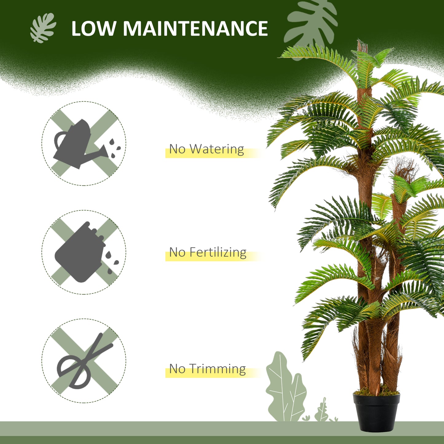 Outsunny Artificial Plant Tropical Fern in Pot, Fake Plants for Home Indoor Decor, 150cm, Green