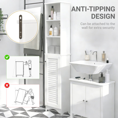 HOMCOM Tall Bathroom Cabinet, Freestanding Slim Bathroom Storage Unit with Adjustable Shelves and Shutter Door, Floor Storage Cupboard with 6 Shelves, 165H x 34W x 20D cm, White