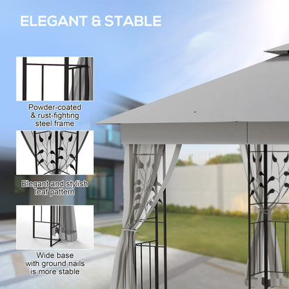 Outsunny 3 x 3m Steel Frame Double Roof Garden Gazebo - Light Grey