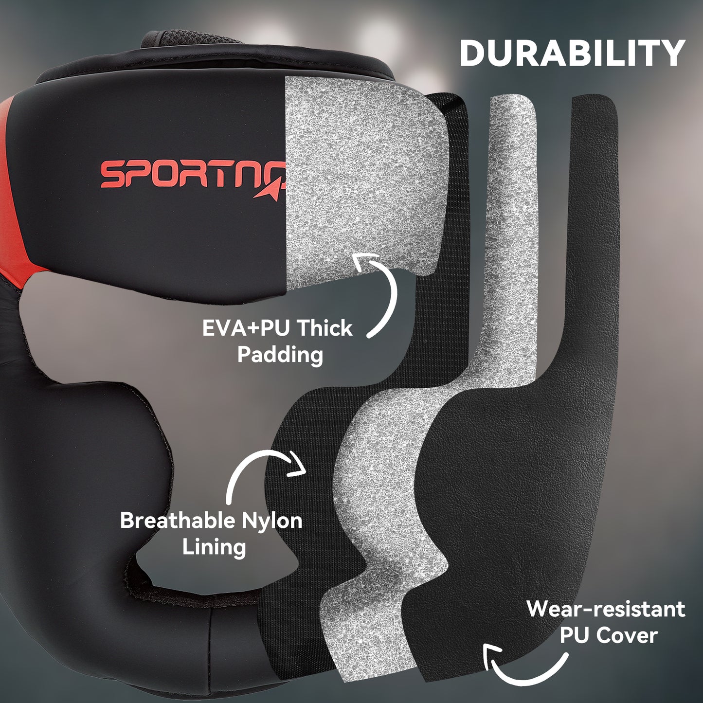 SPORTNOW Boxing Headguard w/ Adjustable Strap for Sparring, Kickboxing, MMA, Red/Black