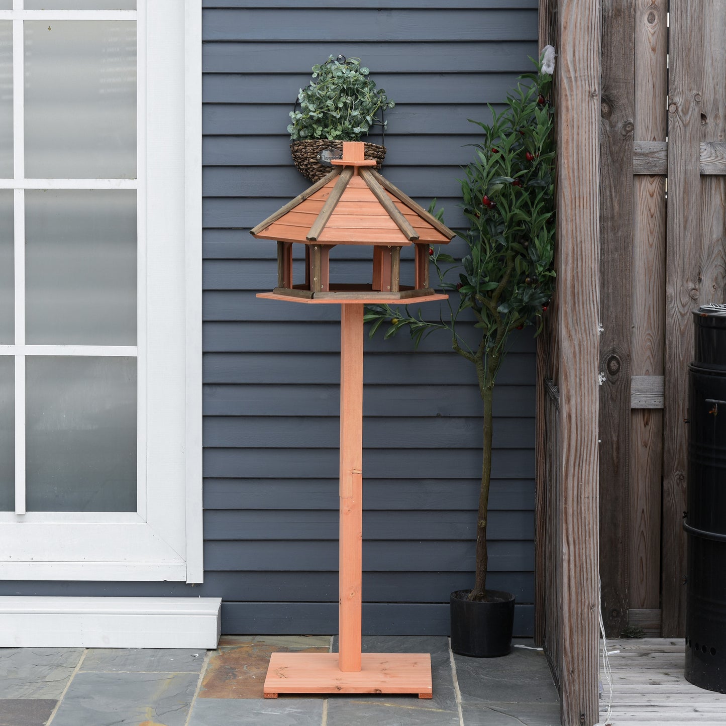 PawHut 130cm Wooden Bird Table, Feeding Station with Roof for Outdoor, Brown
