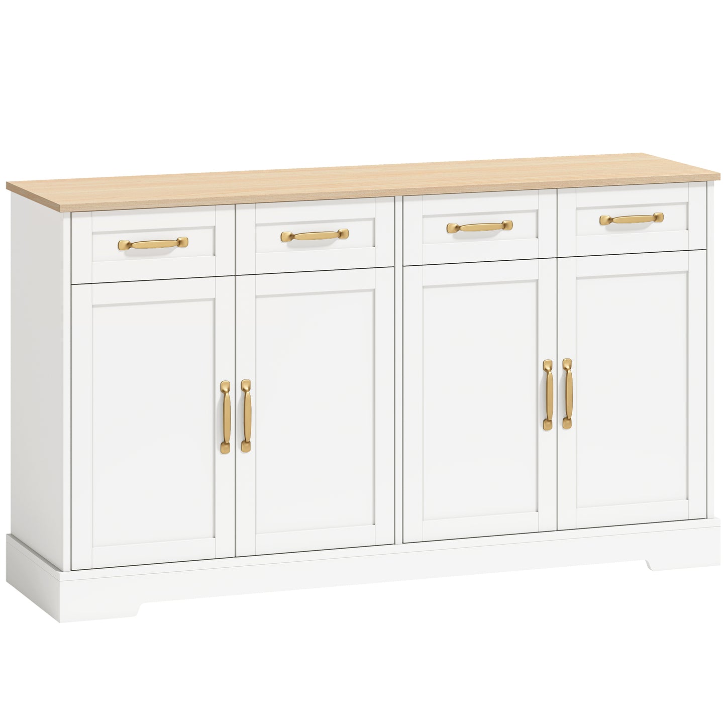 HOMCOM Sideboard Buffet Cabinet, 140 cm Kitchen Storage Cabinet with 4 Drawers, 4 Doors and 2 Adjustable Shelves, White