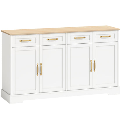 HOMCOM Sideboard Buffet Cabinet, 140 cm Kitchen Storage Cabinet with 4 Drawers, 4 Doors and 2 Adjustable Shelves, White