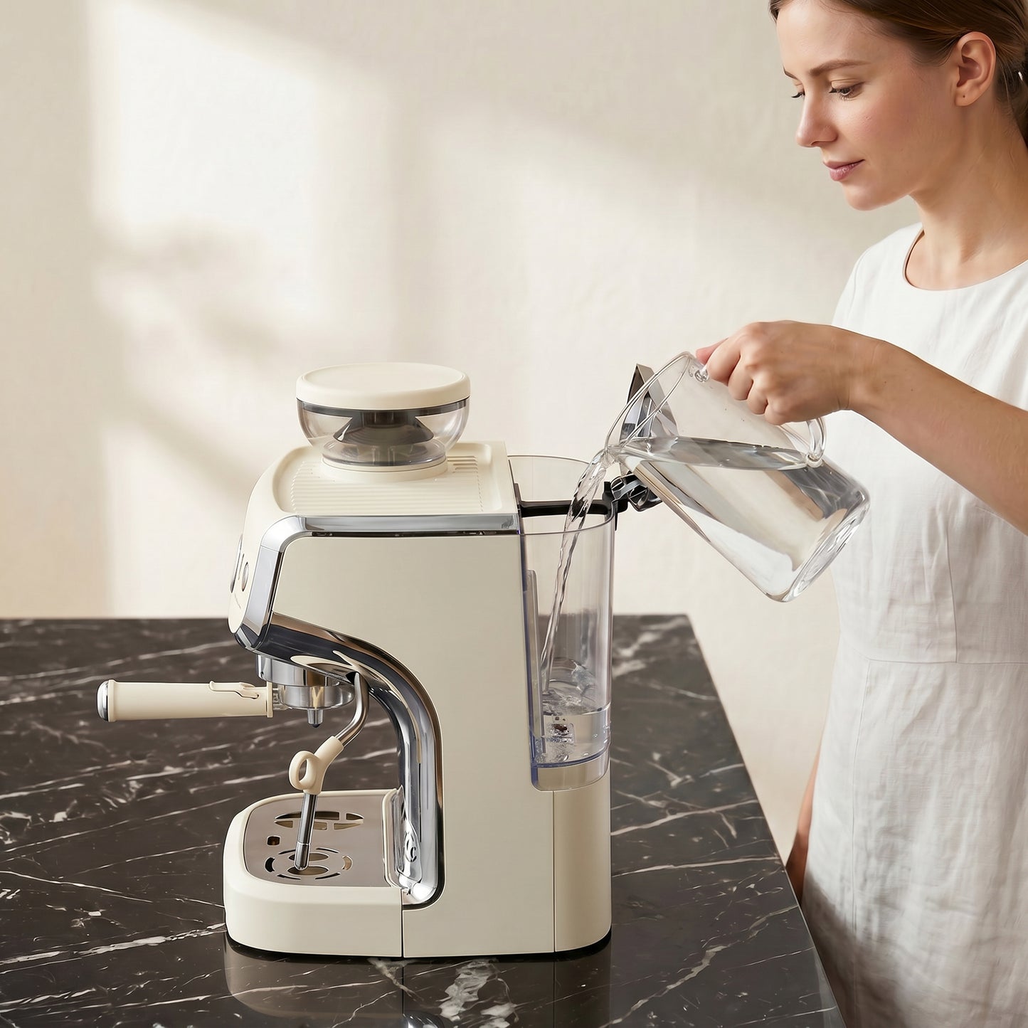 HOMCOM 15 Bar Coffee Machine, with Adjustable Grind, Steamer and Accessories - Cream White
