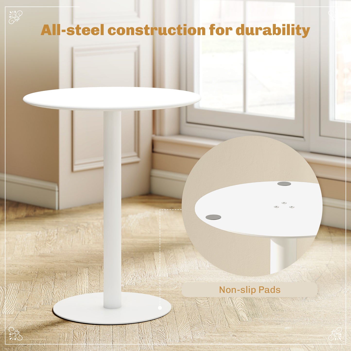HOMCOM Dining Table, Round Kitchen Table with Steel Base for Living Room, Dining Room, 60 x 60 x 72cm, White