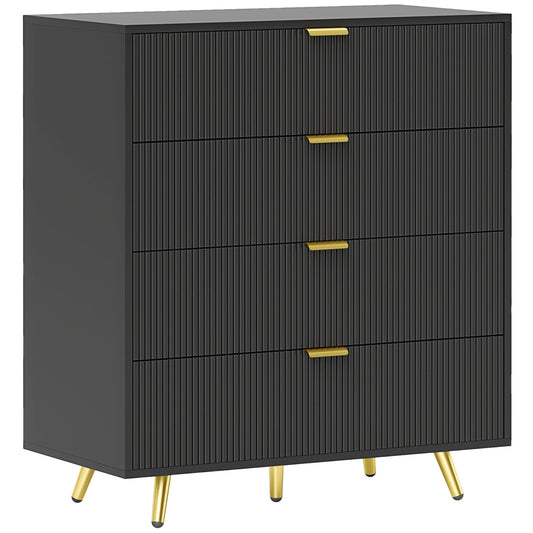 HOMCOM Elegant Four-Drawer Bedside Table - Black
