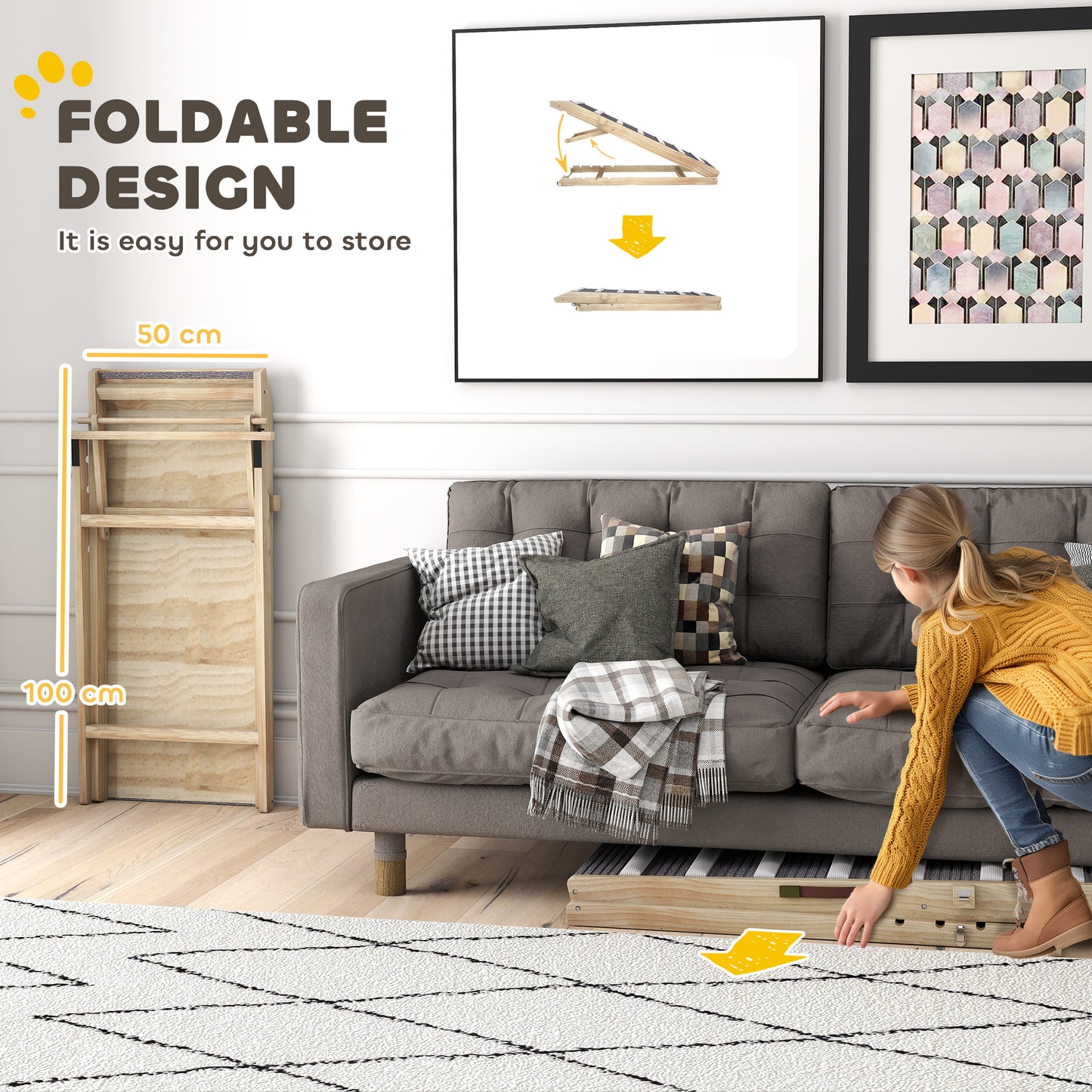 PawHut Adjustable Folding Dog Ramp for Couch Pet Ladder 4 Heights 35–50cm