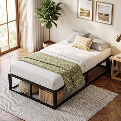 HOMCOM 12 Slats Metal Platform Bed Frame, 3ft Single Bed Frame with Storage Bag and Anti-Slip Pads, Black