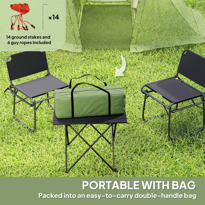 Outsunny 3 Man Camping Tent with Living Area and 2 Bedrooms, 3000mm Waterproof Family Tent with Sewn-in Groundsheet and bag, Portable Dome Shelter  for Hiking, Festival, Backpacking, Green