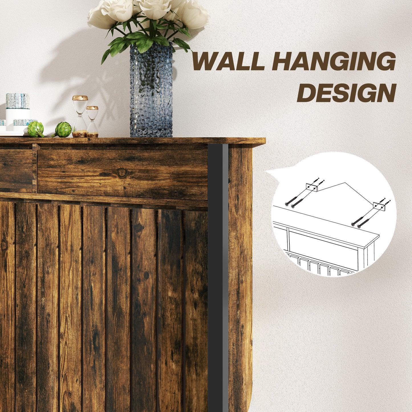 HOMCOM 93 x 119cm Rustic-Look Radiator Cover - Brown/Black