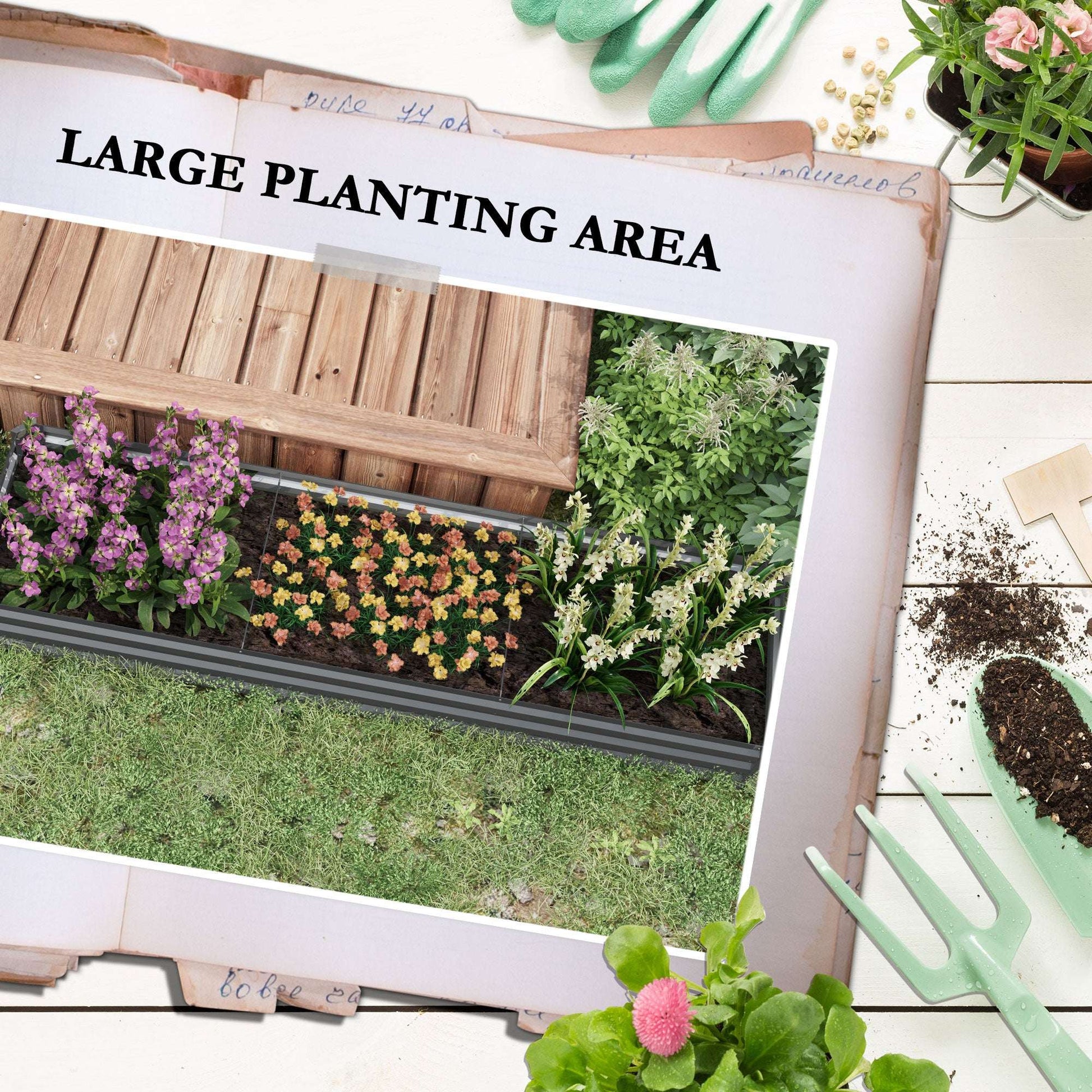 Outsunny 60 x 240cm Galvanised Steel Planter, with Open Bottom, Pack of 2
