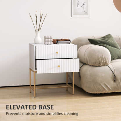 HOMCOM Elegant Two-Drawer Bedside Table - White