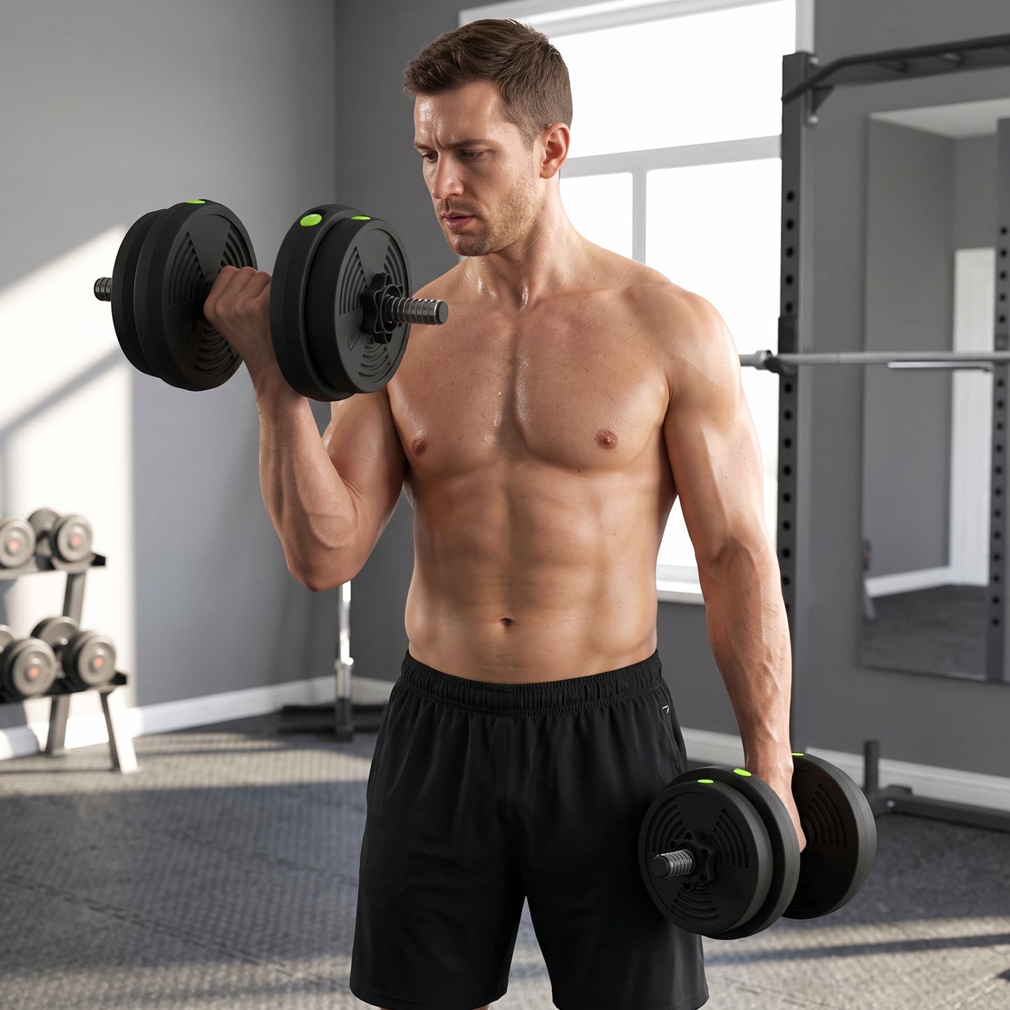 SPORTNOW Adjustable Weight Barbell & Dumbbells Set Free Weights Strength Muscle Exercise Home Gym Training, Black and Green
