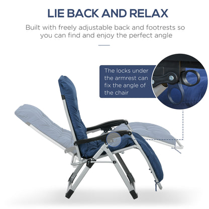 Outsunny 2pc Reclining Zero Gravity Sun Loungers ,Folding Chaise Lounge Chair with Cushions, Blue