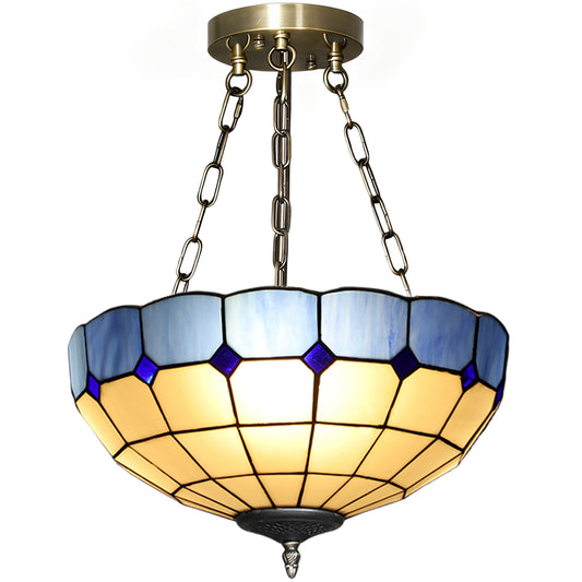 HOMCOM Tiffany Style Ceiling Light, Vintage Chandelier with 3 E27 Sockets, Semi Flush Mount for Living Room, Bulbs Not Included