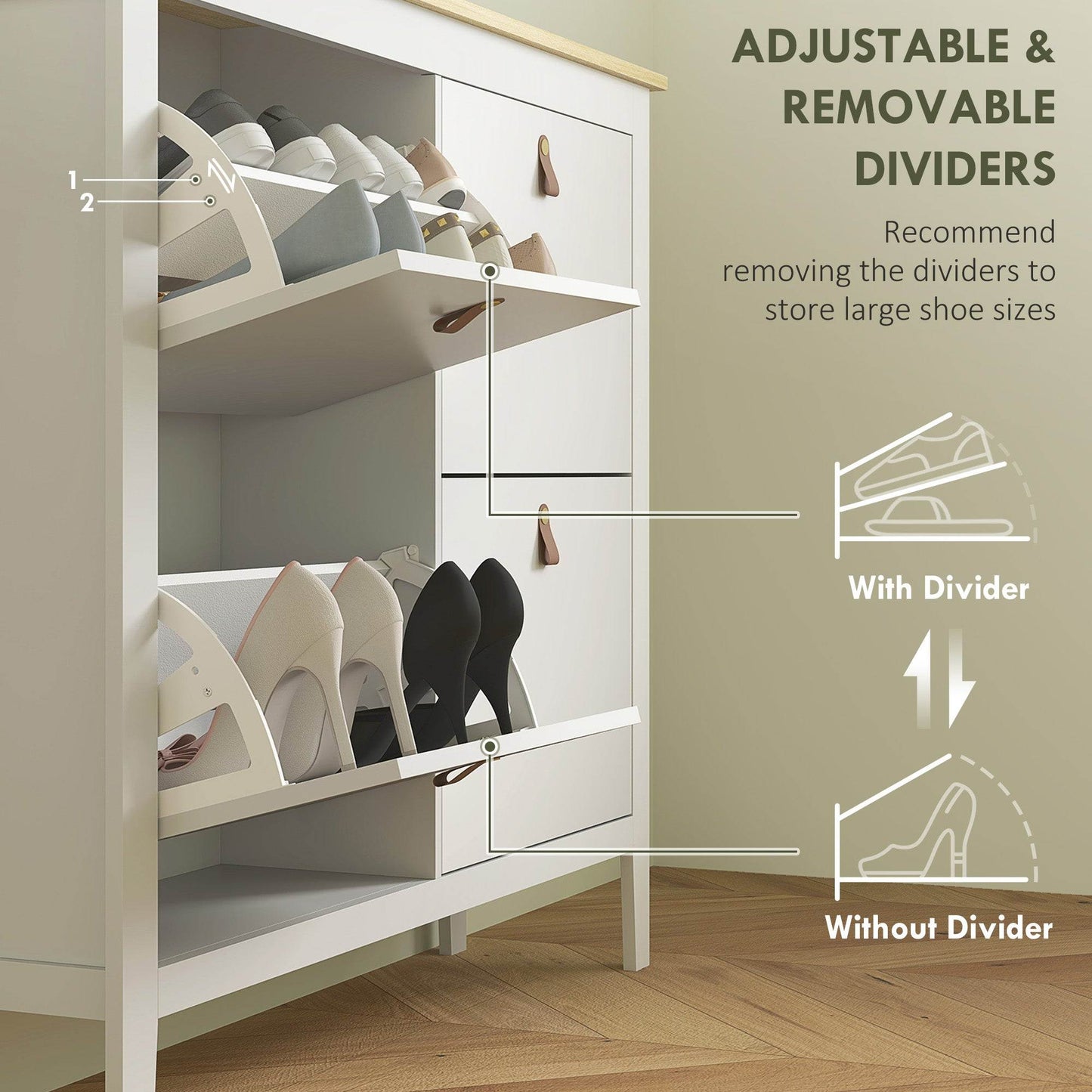 HOMCOM Modern Four-Drawer Shoe Cabinet - White