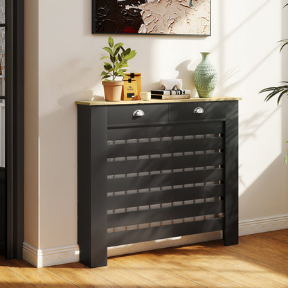 HOMCOM 95.5H x 111Wcm Radiator Cover, with Drawer - Black