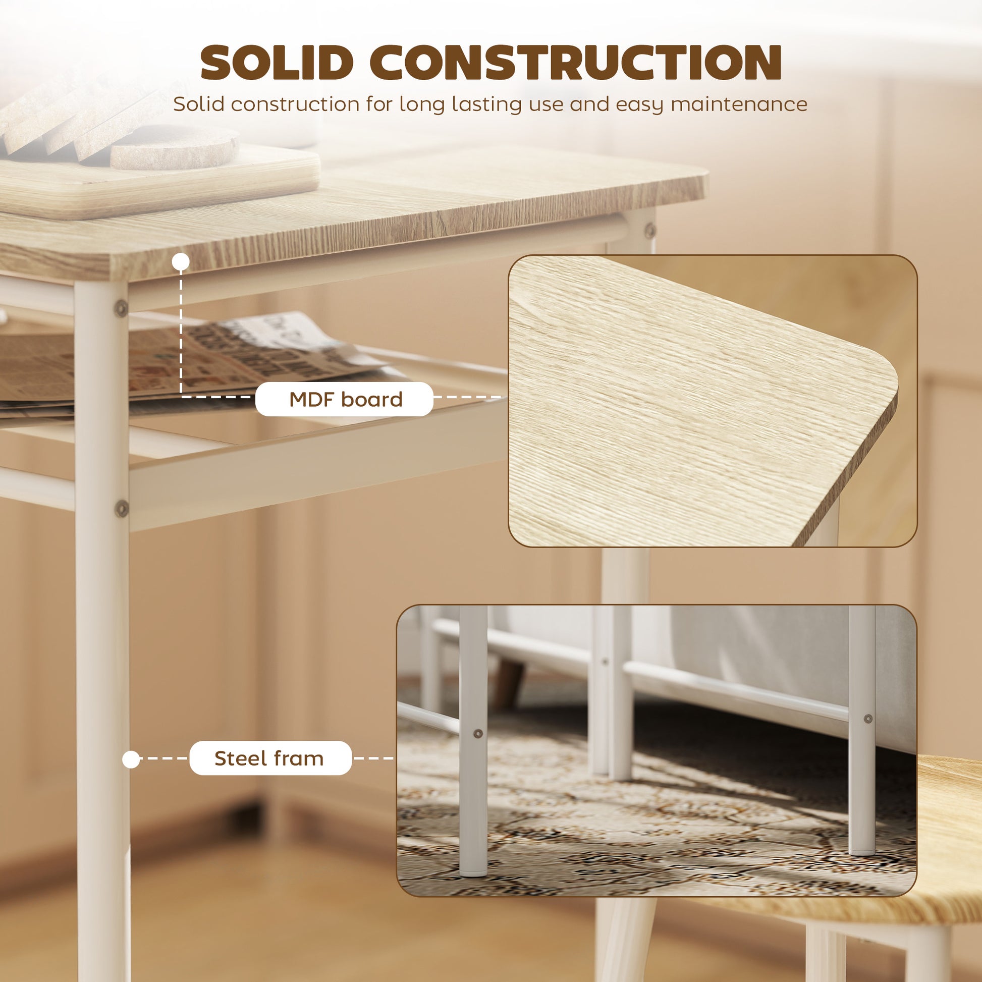 HOMCOM Bar Table Set, Bar Table and Stools Set, Footrest and Storage Shelf, for Kitchen, Dining Room, Pub, Cafe, White and Oak--ChewyGames-ChewyGames