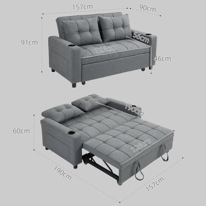 HOMCOM 2 Seater Sofa Bed Pull-Out Sofa Bed for Small Space - Charcoal Grey