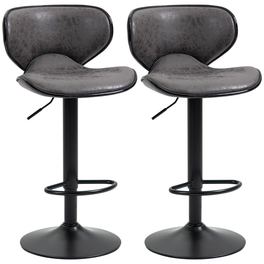 HOMCOM Kitchen Stools Set of 2  61-81cm Sitting Height Leather Upholstered Bar Chairs, Dark Grey