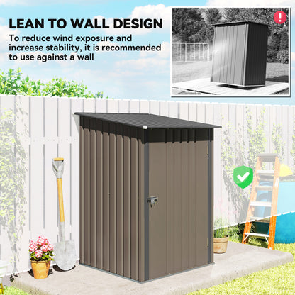 Outsunny 3.3 x 3.4ft Lean To Steel Garden Shed, with Locking Door - Brown/Grey