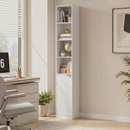 HOMCOM Bookcase Adjustable Shelf Bookshelf Anti-Tip Hardware 6-Tier Storage Cabinet White Wood Effect