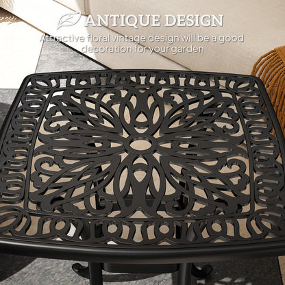 Outsunny Outdoor Garden Table, Cast Aluminium Patio End Table with Umbrella Hole and Anti-slip Foot Pads for Garden, Patio, Balcony, 54 x 54 cm, Black