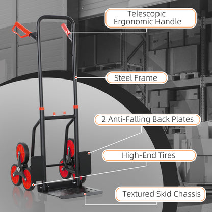 DURHAND Stair Climbing Hand Truck, Heavy Duty Foldable Trolley on Wheels, Multi-Purpose Sack, Steel Truck Moving Trolley, 120kg, Red