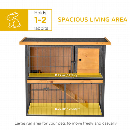 PawHut Guinea Pig Hutch Rabbit Hutch Wood-metal Elevated Pet House Bunny Cage with No-Leak Tray Ramp Openable Roof Outdoor 89.5 x 45 x 81cm Light Yellow--ChewyGames-ChewyGames