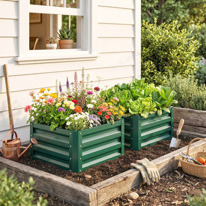 Outsunny Set of Two 60 x 60cm Steel Planter Boxes - Green