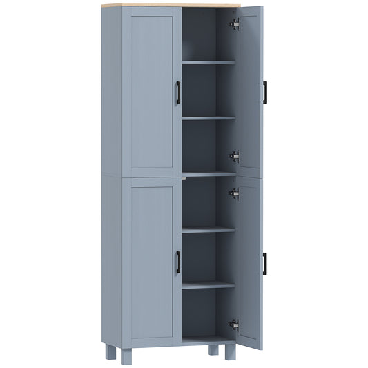 HOMCOM Freestanding Kitchen Cupboard, 4-Door Storage Cabinet with Adjustable Shelves, Modern Kitchen Pantry, 170cm, Grey