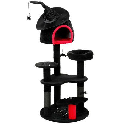 PawHut Gothic Cat Tree, 155cm Cat Tower for Indoor Kittens, Multi-Level Stable Kitten Activity Centre, Black, Halloween