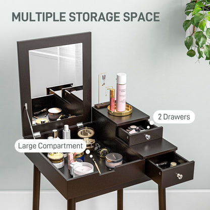 HOMCOM Dressing Table with Flip-up Mirror, Makeup Desk with 2 Drawers and Pine Wood Legs, Vanity Table Writing Desk for Bedroom Living Room, Black