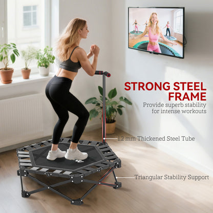 SPORTNOW 42" Foldable Mini Trampoline, One-Step Fold & Open, Rebounder Trampoline with 3-Level Adjustable Handle for Adults