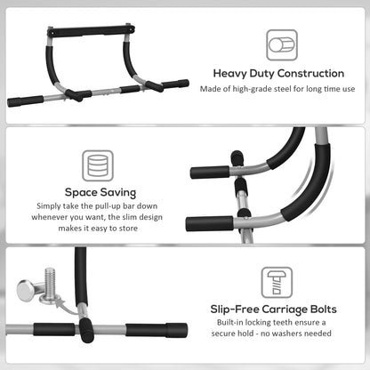 HOMCOM Doorway Pull up Bar, Door Frame Chin up Push up Bar for Home Gym Upper Body Workout, No Drilling or Screws, Grey