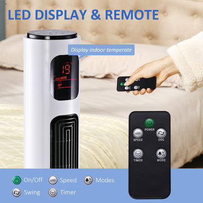 HOMCOM 38'' Freestanding Tower Fan, 3 Speed 3 Mode, 12h Timer, 70 Degree Oscillation, LED Panel, 5M Remote Controller, White--ChewyGames-ChewyGames