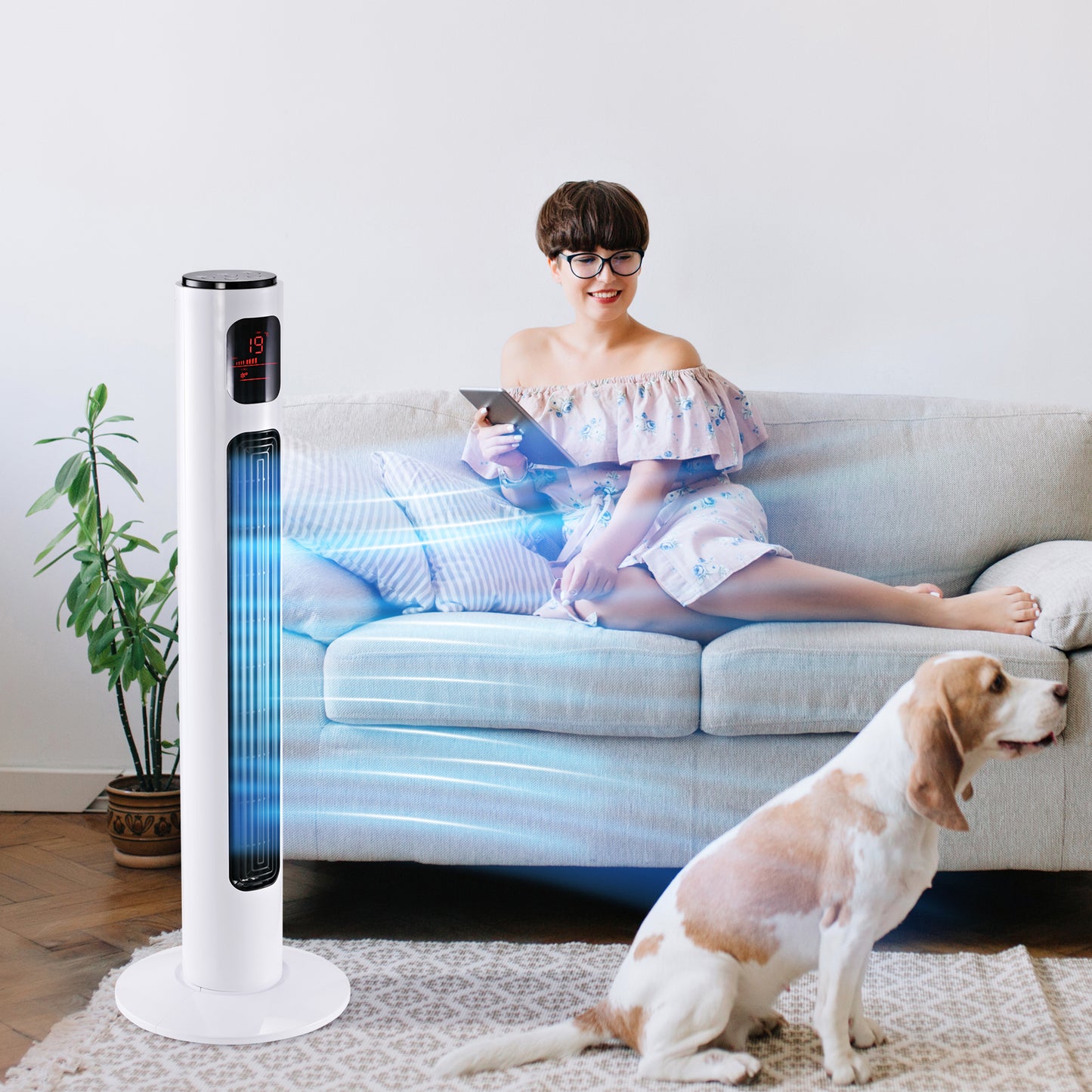 HOMCOM 38'' Freestanding Tower Fan, 3 Speed 3 Mode, 12h Timer, 70 Degree Oscillation, LED Panel, 5M Remote Controller, White--ChewyGames-ChewyGames