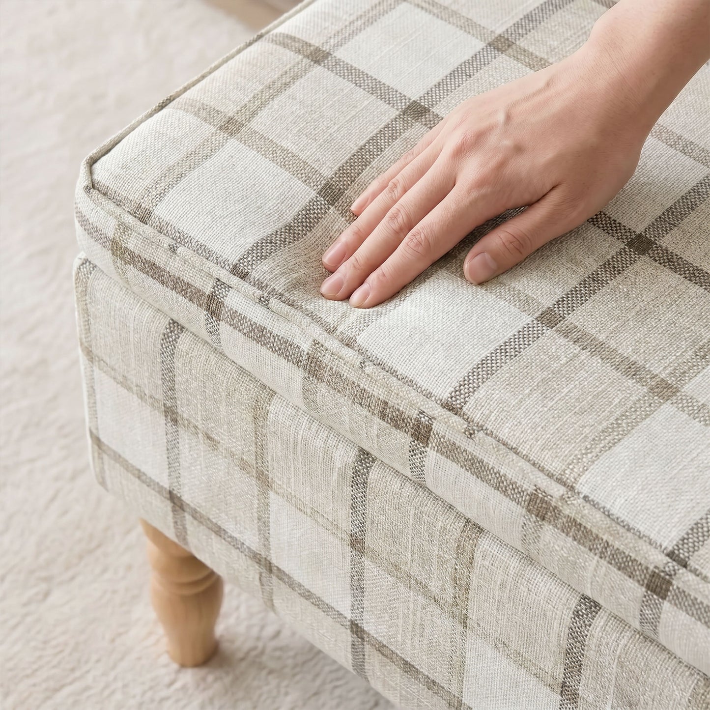 HOMCOM Linen Fabric Upholstered Footstool, Rectangular Storage Stool with Removable Top, Padded Seat and Hidden Space, Brown