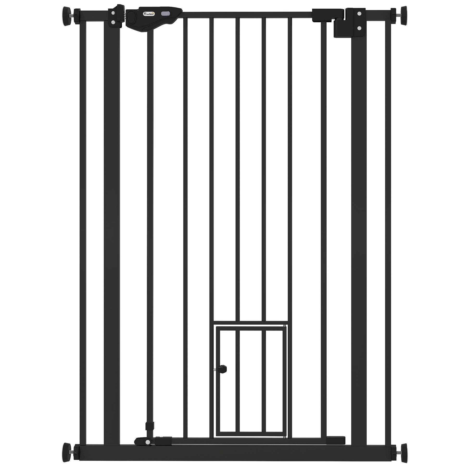 PawHut Extra Tall Pet Gate, Indoor Dog Safety Gate, with Cat Flap, Auto Close, 74-80cm Wide - Black--ChewyGames-ChewyGames