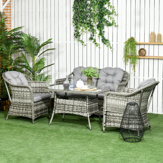 Outsunny Four-Piece Rattan Set, with Glass-Top Table - Grey--ChewyGames-ChewyGames
